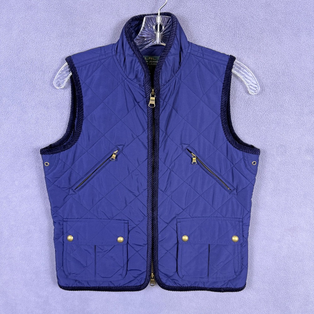 Lauren Ralph Lauren Quilted Vest Womens Small Purple Full Zip Heritage Nautical